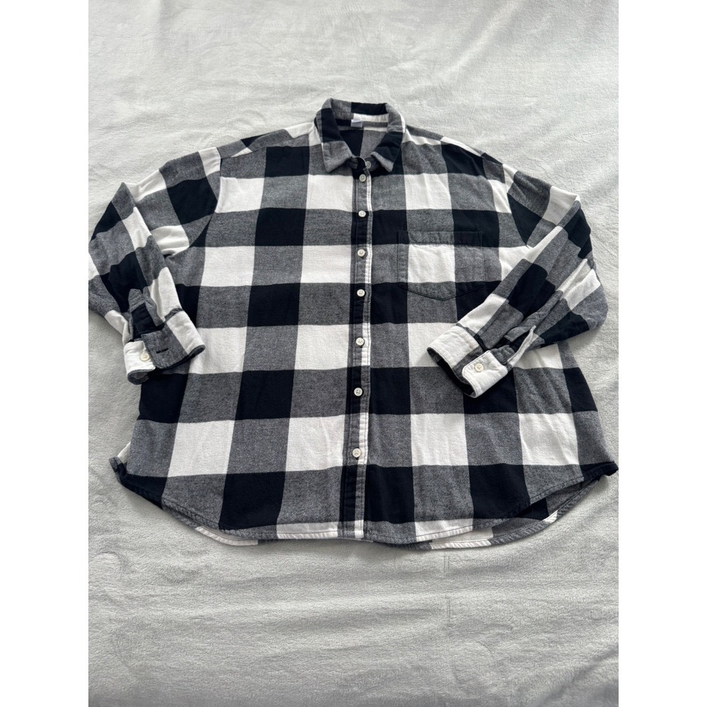 Old Navy Women's‎ XL Black White Buffalo Plaid Cotton Flannel Button Down Shirt